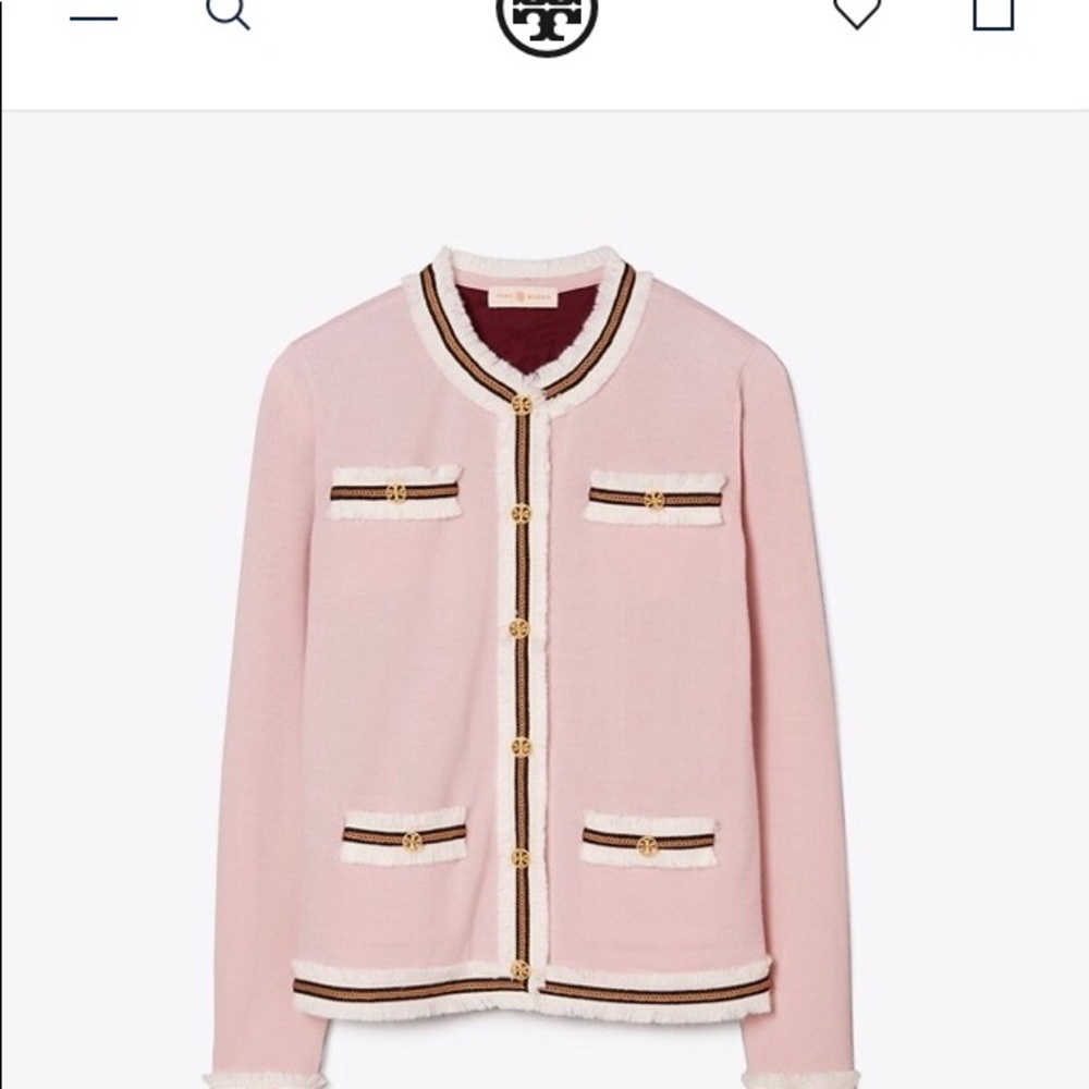 Tory Burch NWT Kendra Fringed Cardigan in Dark Iced Pink size XL